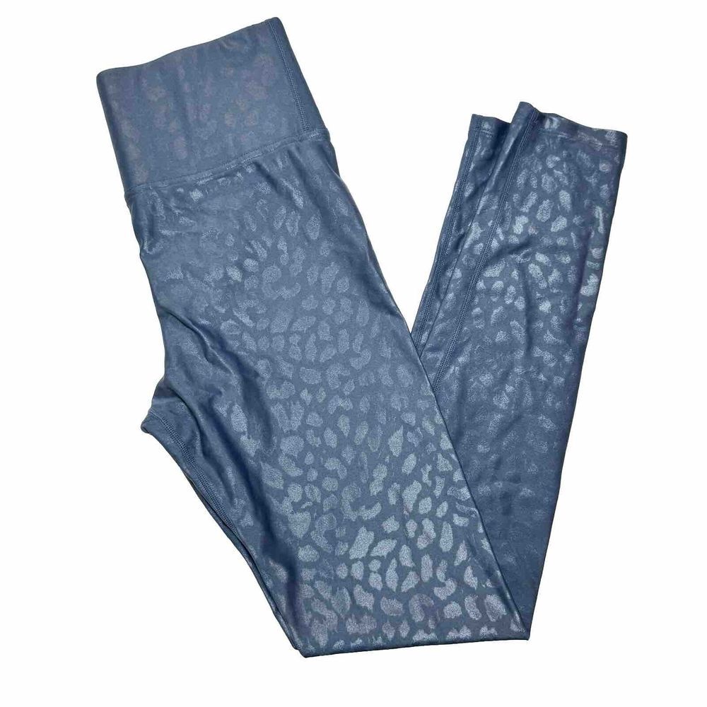 CARBON38 High Rise Full Length Legging in Dark  Blue Leopard Takara Shine Sz Med